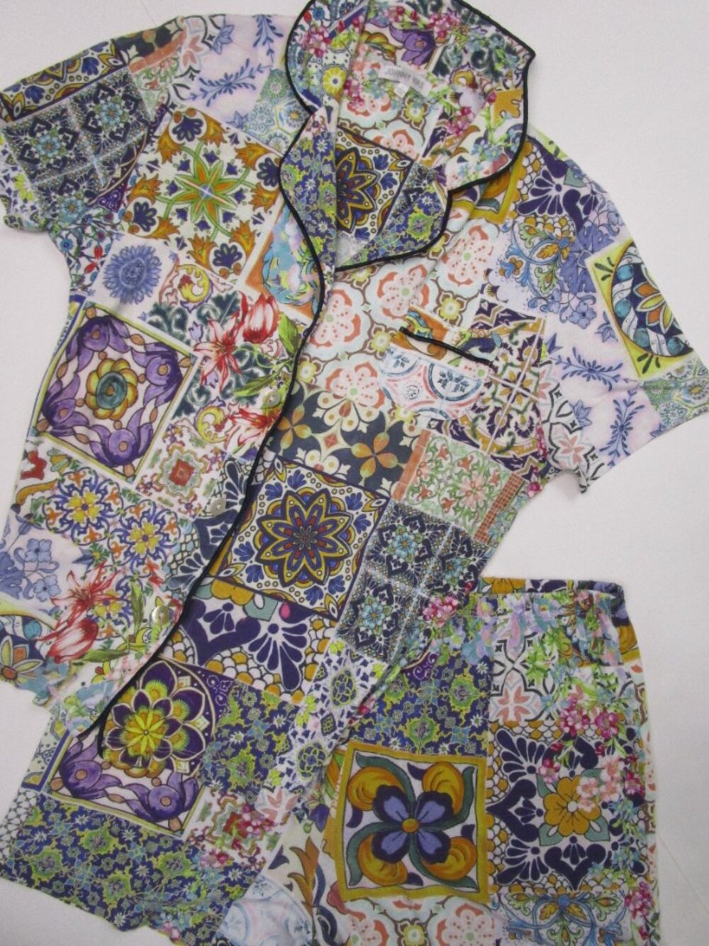 Short Pajama PJ Casual Set Patchwork Cotton Elastic